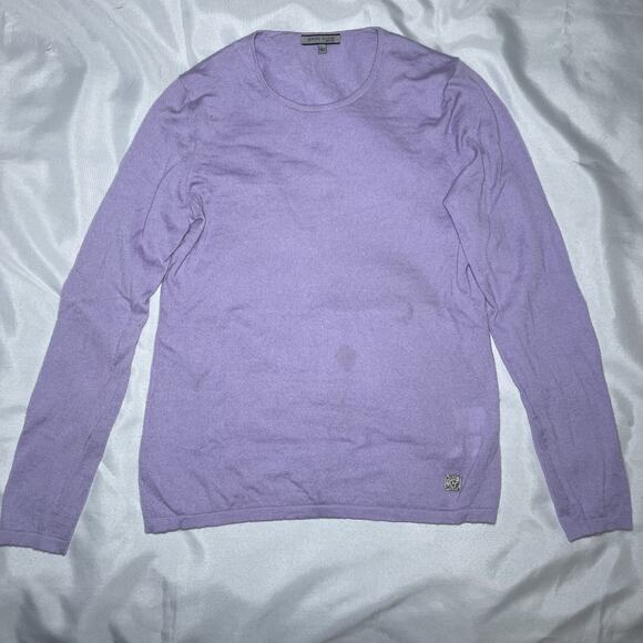 Anne Klein 100% Cashmere Crew Neck Lavender Lightweight Sweater Size L *READ* - Picture 1 of 8